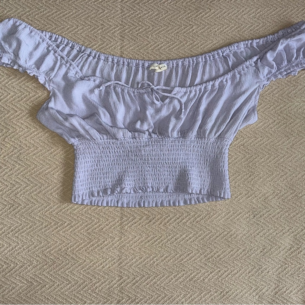 Purple off the shoulder casual too